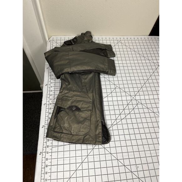 Vince Army Green Gray Waxed Cotton Leather Trim Utility Jacket Size Sm Epaulette - Picture 10 of 14